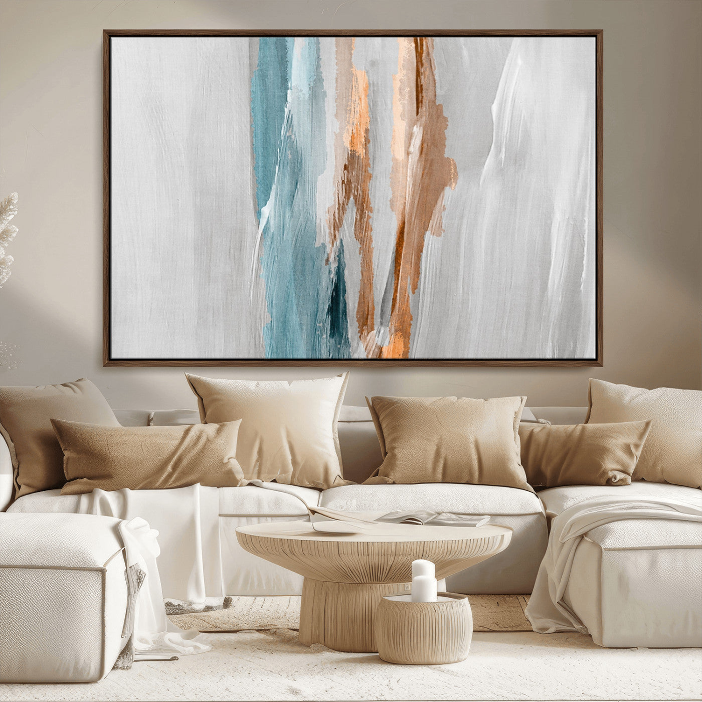 66154-MGV-CV-36X24-Abstract Brushstroke Wall Art – Modern Teal and Gold Canvas Print, Minimalist Contemporary Painting for Living Room, Bedroom, or