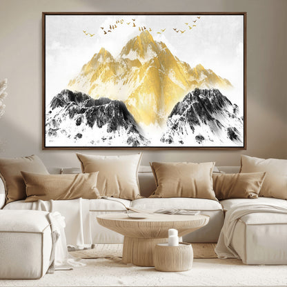 37733-MGV-CV-36X24-Golden Mountain Wall Art – Modern Abstract Landscape Canvas Print with Birds, Luxury Nature Decor for Living Room, Bedroom, or