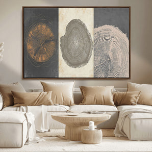 80725-MGV-CV-36X24-Wood Tree Rings Wall Art Canvas Print, Framed Tree Rings Art Picture Print, Abstract Tree Rings Perfect Modern Boho Decor Artwork