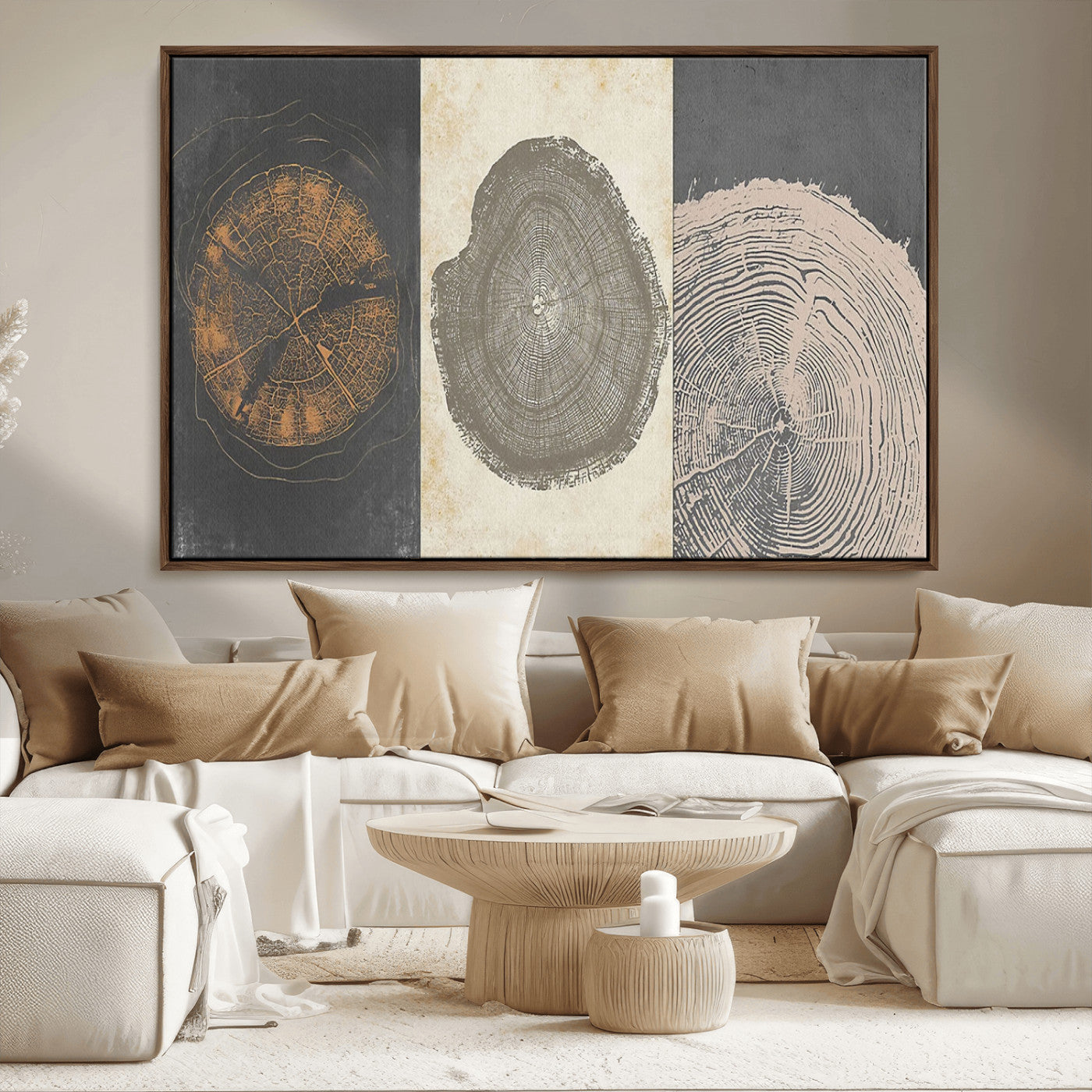 80725-MGV-CV-36X24-Wood Tree Rings Wall Art Canvas Print, Framed Tree Rings Art Picture Print, Abstract Tree Rings Perfect Modern Boho Decor Artwork