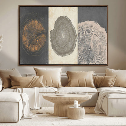 80725-MGV-CV-36X24-Wood Tree Rings Wall Art Canvas Print, Framed Tree Rings Art Picture Print, Abstract Tree Rings Perfect Modern Boho Decor Artwork