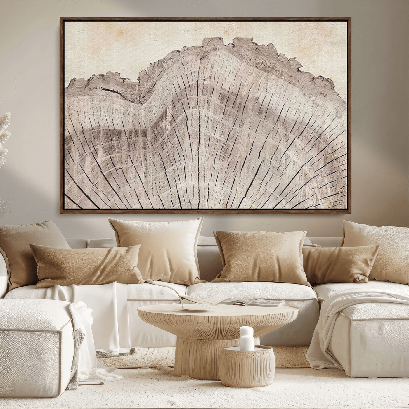 67528-MGV-FC-36X24_Walnut-Wood Ring Wall Art Canvas Print, Framed Tree Ring Art Picture Print, Rustic Tree Ring Perfect Neutral Boho Decor Artwork