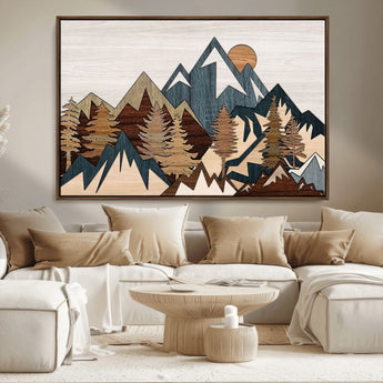 67950-MGV-CV-36X24-Modern Wood Wall Art Canvas Print, Framed Mountain Range Art Picture Print, Wood Mountain Range Perfect Rustic Decor Artwork