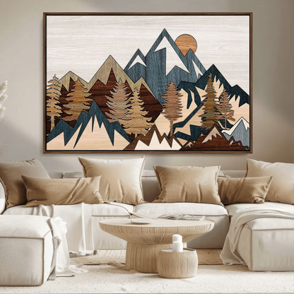 67950-MGV-CV-36X24-Modern Wood Wall Art Canvas Print, Framed Mountain Range Art Picture Print, Wood Mountain Range Perfect Rustic Decor Artwork