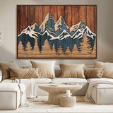 41330-MGV-CV-36X24-Rustic Mountain Wall Art – Wooden Nature Scene with Trees and Peaks, Handmade 3D Layered Decor for Living Room, Cabin or Office