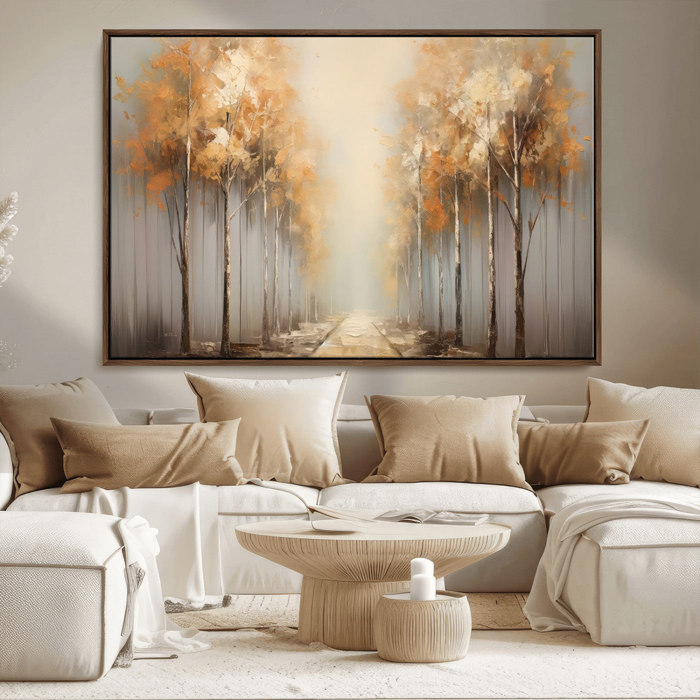 95004-MGV-FC-36X24_Walnut-Autumn Forest Path Wall Art – Hand Painted Canvas Print with Golden Trees, Modern Nature Landscape Decor for Living Room, Bedroom