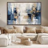 44344-MGV-CV-36X24-Abstract Blue and Gold Wall Art – Modern Hand Painted Canvas Print, Contemporary Textured Painting for Living Room, Bedroom or