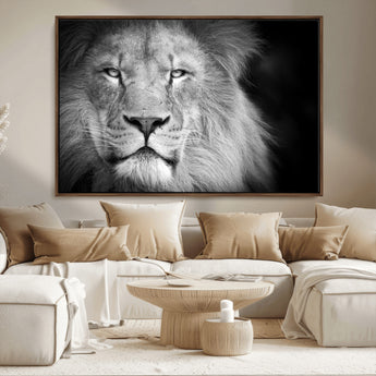 94453-MGV-FC-36X24_Walnut-Lion Portrait Wall Art – Black and White King of the Jungle Canvas Print, Safari Wildlife Decor for Office, Bedroom, or Living