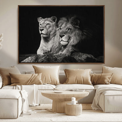 80013-MGV-FC-36X24_Walnut-Lion and Lioness Wall Art – Black and White Wildlife Photography Canvas Print, African Safari Animal Decor for Office, Bedroom, or