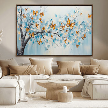 59455-MGV-CV-36X24-Butterfly Tree Branch Wall Art – Blue and Yellow Abstract Canvas Print, Modern Nature Artwork for Living Room, Bedroom or Office