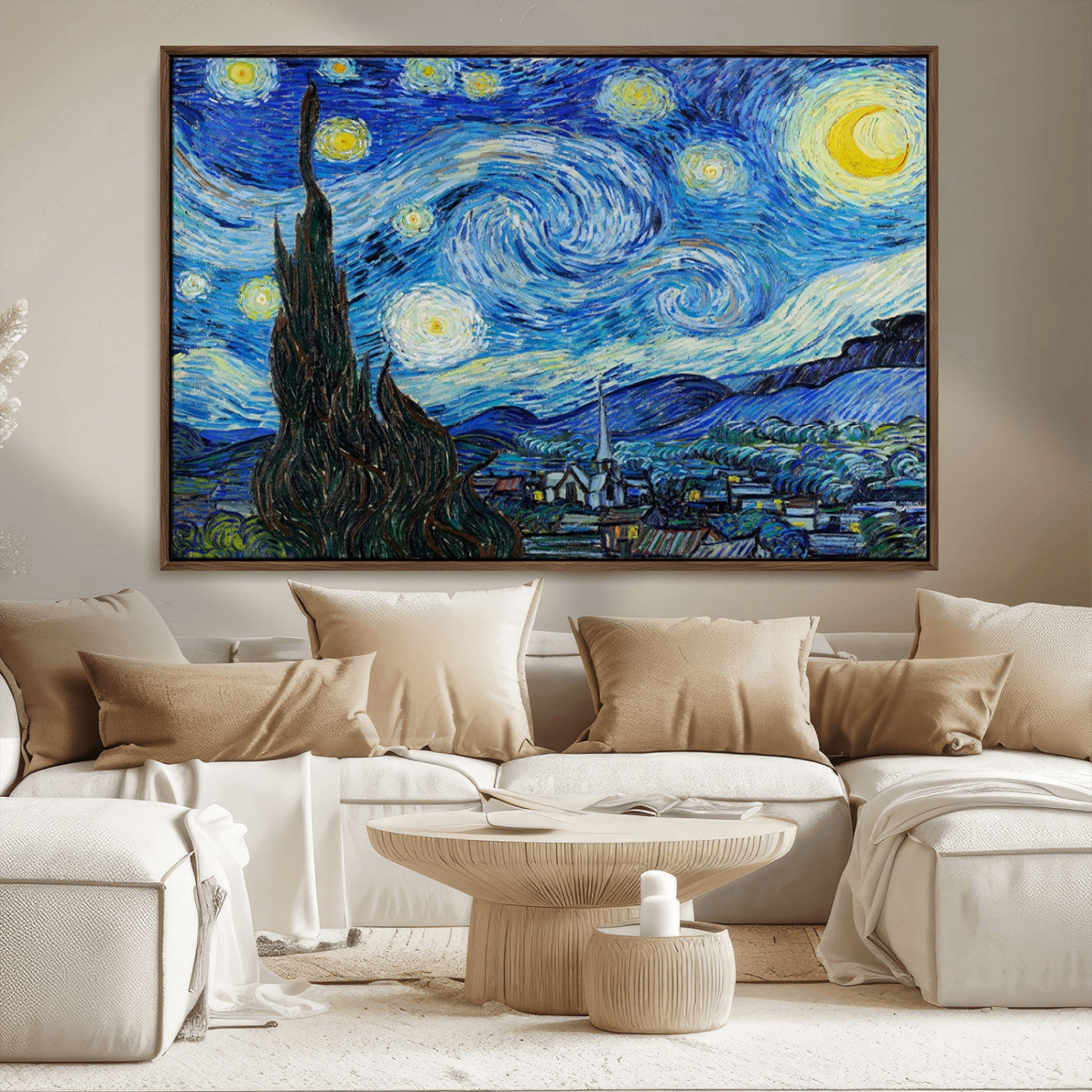 39177-MGV-FC-36X24_Walnut-Starry Night Wall Art – Vincent van Gogh Famous Painting Canvas Print, Timeless Starry Sky Decor for Living Room, Bedroom or