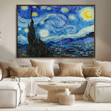 39177-MGV-FC-36X24_Walnut-Starry Night Wall Art – Vincent van Gogh Famous Painting Canvas Print, Timeless Starry Sky Decor for Living Room, Bedroom or
