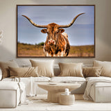 18594-MGV-FC-36X24_Walnut-Texas Longhorn Bull Wall Art – Rustic Western Cattle Canvas Print, Country Farmhouse Decor for Living Room, Office or Cabin