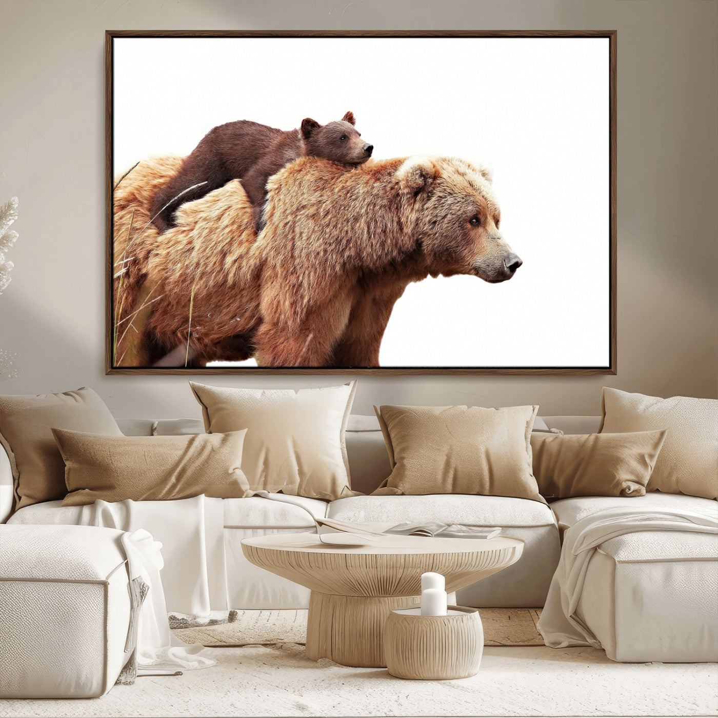 76943-MGV-CV-36X24-Mom Bear Wall Art Canvas Print, Framed Bear Photography Art Picture Print, Rustic Bear and Cub Perfect Rustic Farmhouse Decor