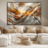 Lines1-MGV-CV-36X24-Abstract Metallic Wall Art – Silver and Gold Wave Canvas Print with Sparkling Accents, Modern Luxury Decor for Living Room, Office