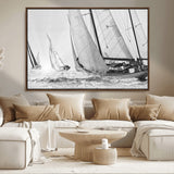 Boat-1-MGV-CV-36X24-Sailboat Racing Wall Art – Nautical Black and White Canvas Print, Ocean Adventure Decor for Office, Living Room or Bedroom