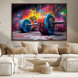 13549-MGV-CV-36X24-Graffiti Gym Wall Art Canvas Print, Framed Graffiti Barbell Art Picture Print, Weightlifting Perfect Fitness Studio Decor Artwork