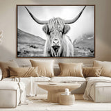 80564-MGV-CV-36X24-Highland Cow Wall Art – Black and White Scottish Highland Canvas Print, Rustic Farmhouse Decor for Living Room, Bedroom or Office
