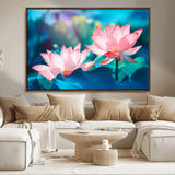 32559-MGV-FC-36X24_Walnut-Lotus Flower Wall Art – Pink Water Lily Canvas Print, Tranquil Nature Decor for Living Room, Bedroom or Meditation Space