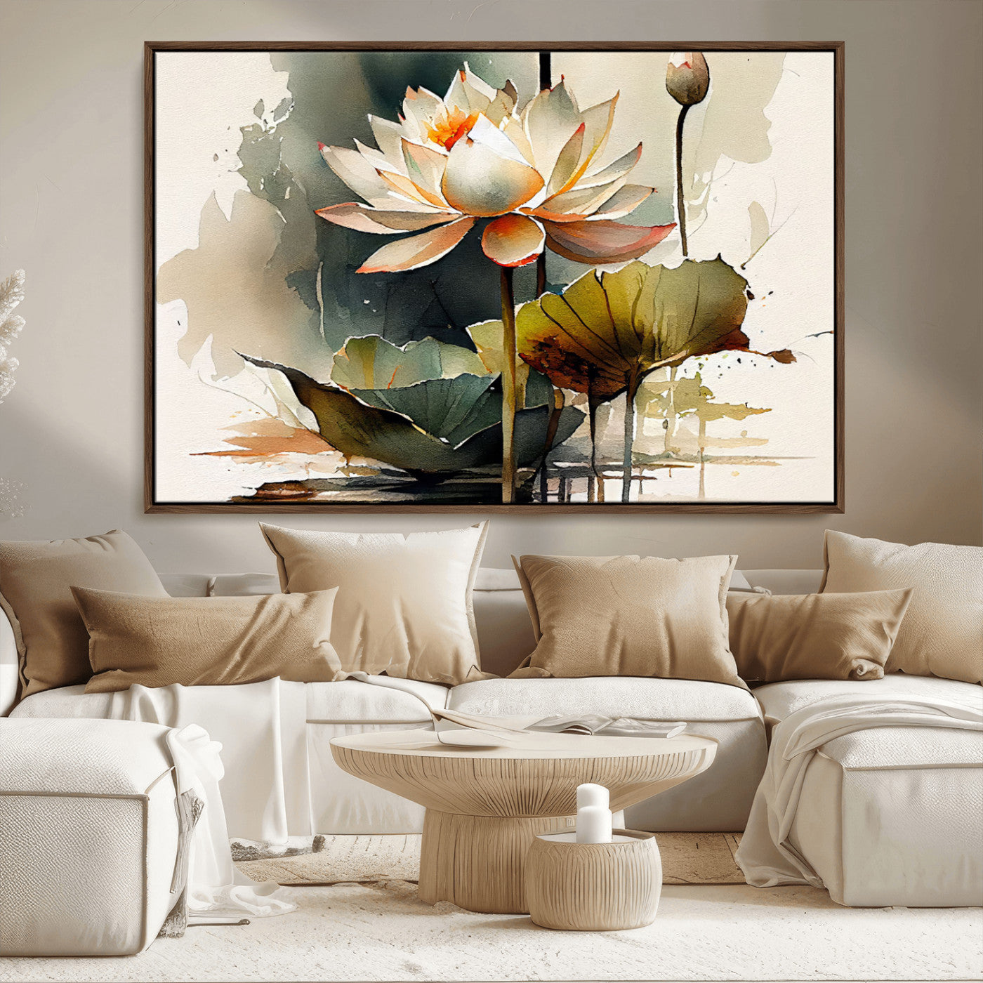 62531-MGV-CV-36X24-Lotus Flower Wall Art – Watercolor Botanical Canvas Print, Tranquil Nature Artwork for Living Room, Bedroom or Meditation Space