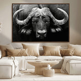 75273-MGV-CV-36X24-Buffalo Wall Art – Black and White African Buffalo Canvas Print, Rustic Wildlife Animal Artwork for Farmhouse, Living Room,