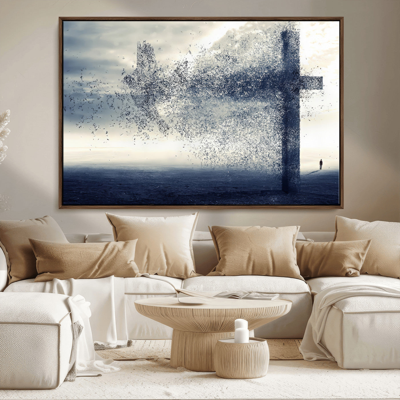 55718-MGV-CV-36X24-Surreal Cross Wall Art – Spiritual Faith Canvas Print, Abstract Christian Artwork with Modern Religious Symbol for Living Room,