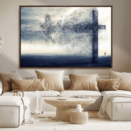 55718-MGV-CV-36X24-Surreal Cross Wall Art – Spiritual Faith Canvas Print, Abstract Christian Artwork with Modern Religious Symbol for Living Room,