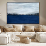 62197-MGV-CV-36X24-Abstract Ocean Wall Art – Minimalist Blue and White Canvas Print, Modern Coastal Seascape Painting for Bedroom, Living Room or