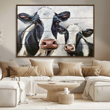 28934-MGV-FC-36X24_Walnut-Farmhouse Cow Wall Art – Rustic Black and White Dairy Cattle Canvas Print, Country Barn Animal Painting for Kitchen, Living Room
