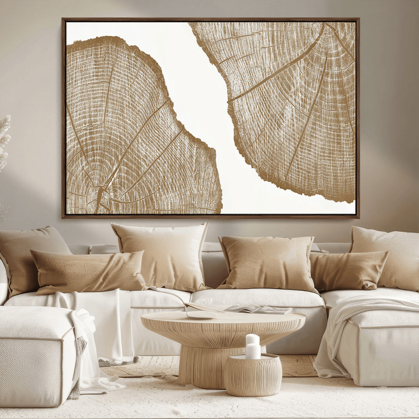 99692-MGV-FC-36X24_Walnut-Tree Ring Linocut Wall Art Canvas Print, Framed Wood Cut Art Picture Print, Tree Rings Perfect Minimalist Rustic Decor Artwork