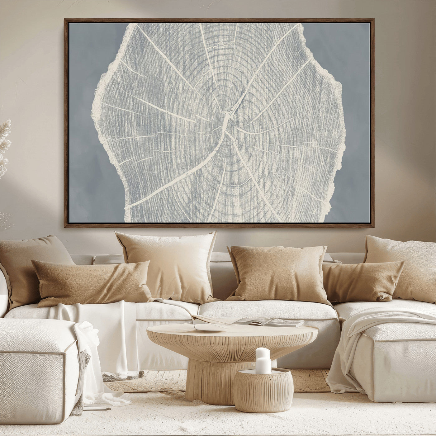 25547-MGV-CV-36X24-Tree Ring Wall Art Canvas Print, Framed Linocut Tree Ring Art Picture Print, Wood Texture Perfect Minimalist Farmhouse Decor