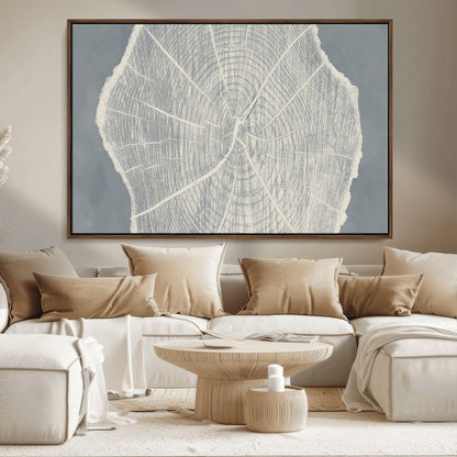 25547-MGV-CV-36X24-Tree Ring Wall Art Canvas Print, Framed Linocut Tree Ring Art Picture Print, Wood Texture Perfect Minimalist Farmhouse Decor