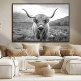 52903-MGV-CV-36X24-Highland Cow Wall Art – Black and White Canvas Print Rustic Cattle Portrait, Farmhouse Country Decor for Living Room, Office,