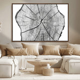 98709-MGV-CV-36X24-Tree Ring Wall Art – Black and White Canvas Print Rustic Wood Cross Section, Minimal Nature Inspired Decor for Living Room,