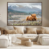 80252-MGV-CV-36X24-Scottish Cow Wall Art Canvas Print, Framed Highland Cow Art Picture Print, Highland Cattle Perfect Rustic Farmhouse Decor Artwork