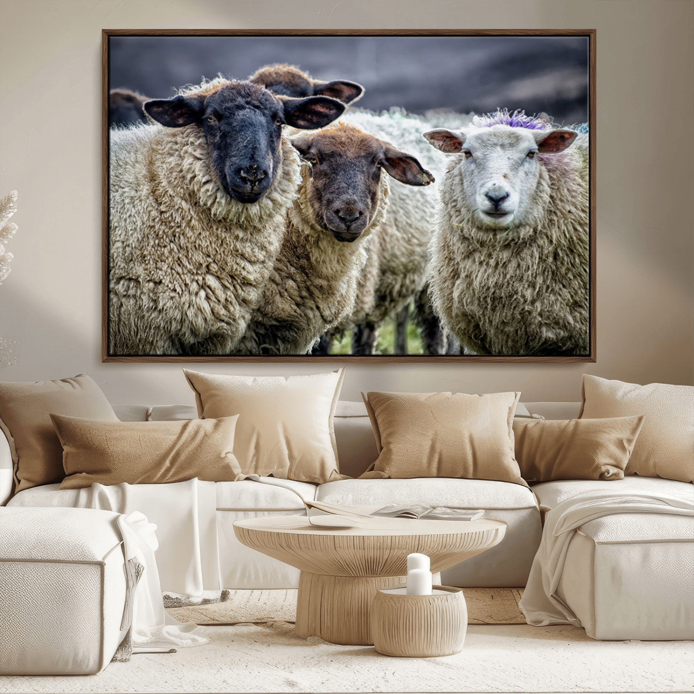 18418-MGV-CV-36X24-Sheep Wall Art Canvas Print, Framed Farmhouse Sheep Art Picture Print, Sheep Herd Perfect Rustic Farmhouse Decor Artwork