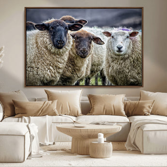 18418-MGV-CV-36X24-Sheep Wall Art Canvas Print, Framed Farmhouse Sheep Art Picture Print, Sheep Herd Perfect Rustic Farmhouse Decor Artwork