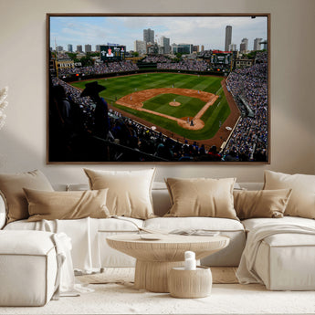 34859-MGV-CV-36X24-Wrigley Field Wall Art Canvas Print, Framed Chicago Cubs Stadium Art Picture Print, Wrigley Stadium Field Perfect Sport Room Decor