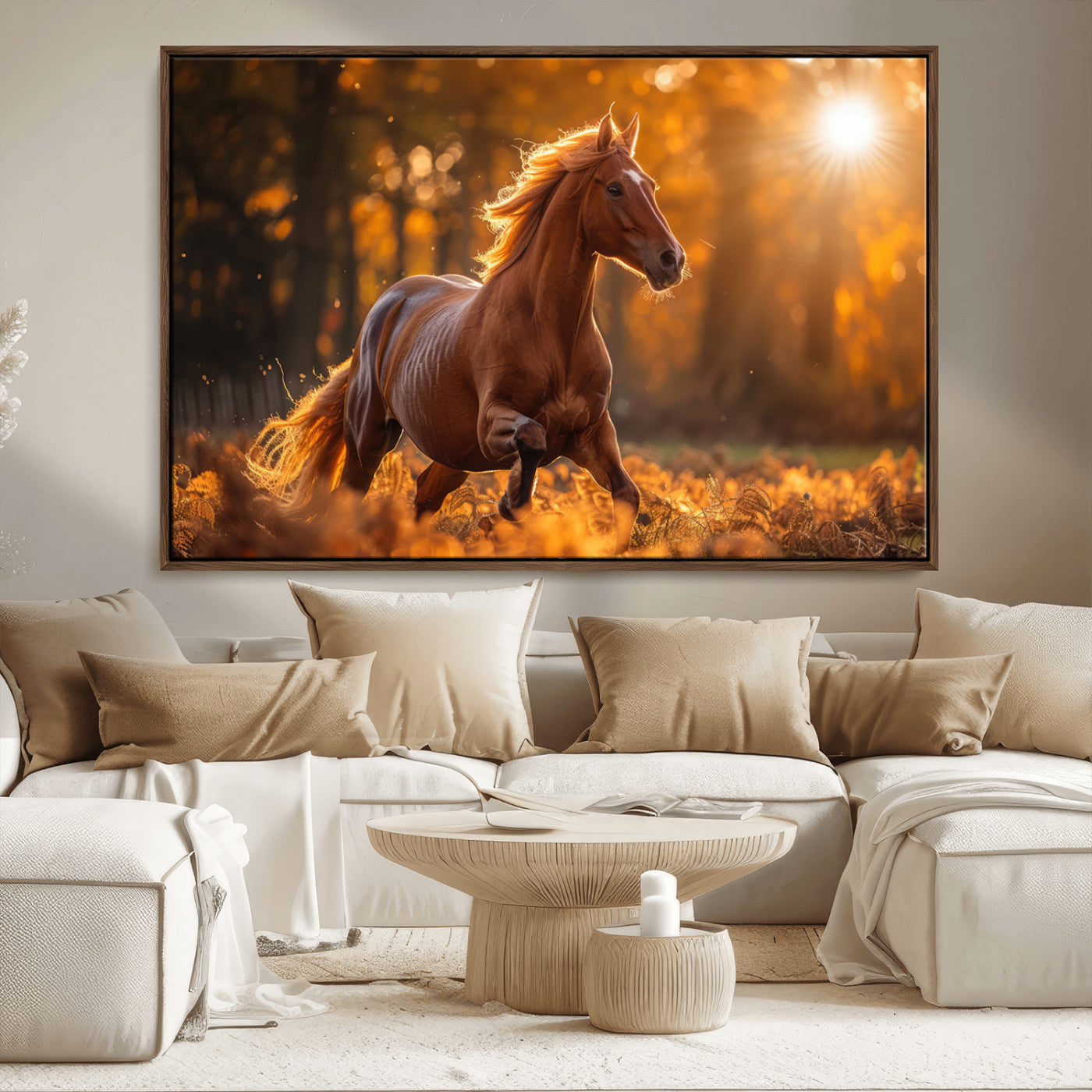 92144-MGV-CV-36X24-Sunset Horse Wall Art Canvas Print, Framed Horse Barn Art Picture Print, Majestic Horse Perfect Rustic Farmhouse Decor Artwork