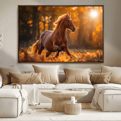 92144-MGV-CV-36X24-Sunset Horse Wall Art Canvas Print, Framed Horse Barn Art Picture Print, Majestic Horse Perfect Rustic Farmhouse Decor Artwork