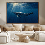 18052-MGV-CV-36X24-Whale Wall Art – Majestic Ocean Canvas Print Marine Life Underwater Sunlight Scene, Nautical Coastal Decor for Living Room,