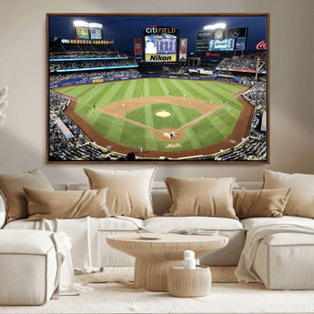 87666-MGV-CV-36X24-City Field Stadium Wall Art Canvas Print, Framed New York Stadium Art Picture Print, Citi Field Stadium Perfect Sport Room Decor