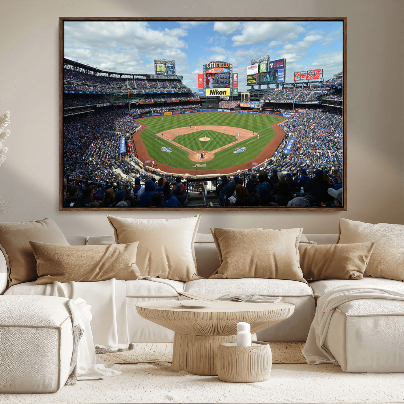 22910-MGV-CV-36X24-City Field Stadium Wall Art Canvas Print, Framed New York Stadium Art Picture Print, City Field Perfect Sport Room Decor Artwork