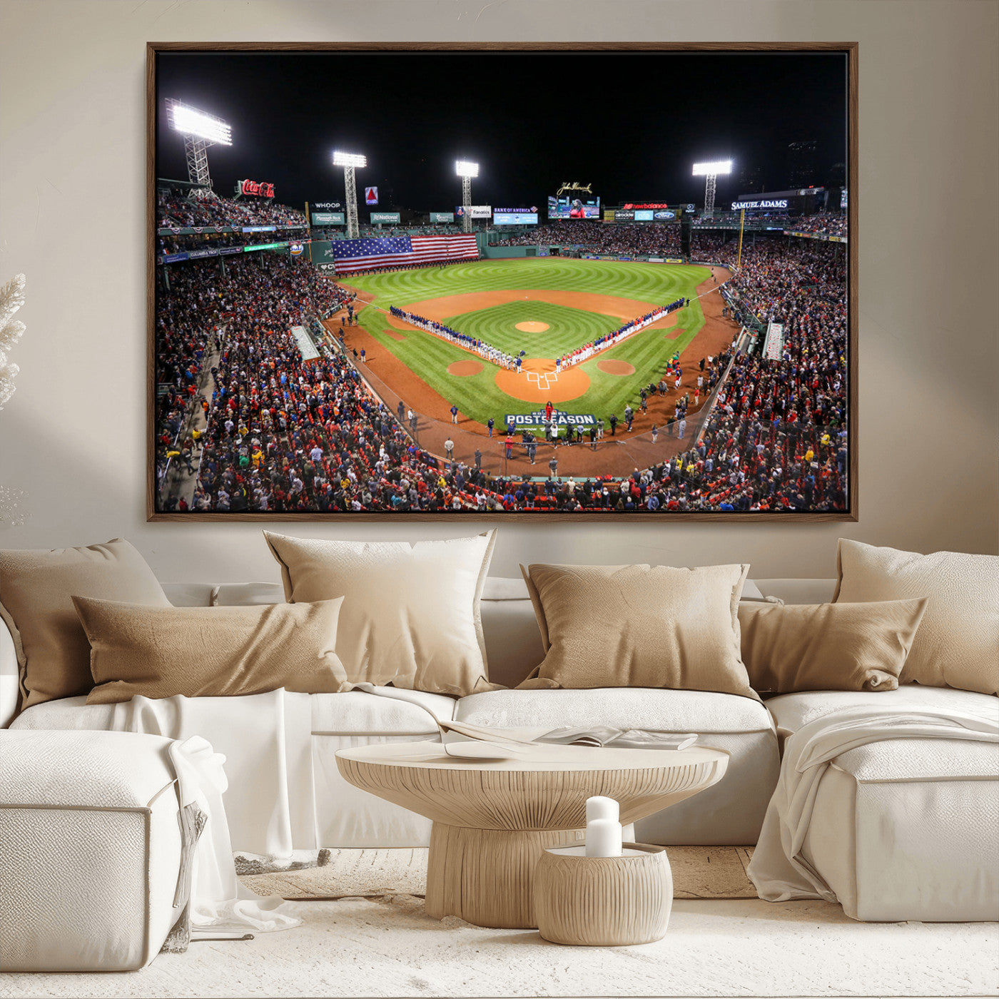 47365-MGV-FC-36X24_Walnut-Fenway Park Stadium Wall Art Canvas Print, Framed Boston Baseball Stadium Art Picture Print, MLB Stadium Field Perfect Sport Room
