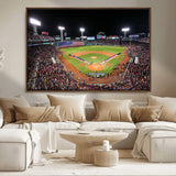 47365-MGV-FC-36X24_Walnut-Fenway Park Stadium Wall Art Canvas Print, Framed Boston Baseball Stadium Art Picture Print, MLB Stadium Field Perfect Sport Room