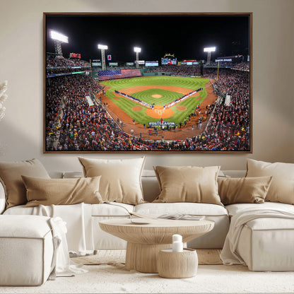 47365-MGV-FC-36X24_Walnut-Fenway Park Stadium Wall Art Canvas Print, Framed Boston Baseball Stadium Art Picture Print, MLB Stadium Field Perfect Sport Room