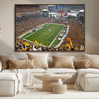 51419-MGV-FC-36X24_Walnut-Heinz Field Wall Art Canvas Print, Framed Pittsburgh Stadium Field Art Picture Print, Heinz Stadium Field Perfect Sports Room
