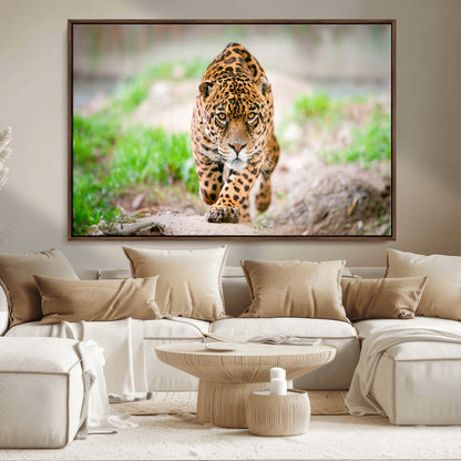 75066-MGV-CV-36X24-Leopard Wall Art Canvas Print, Framed Wild Animal Art Picture Print, Blue Eye Leopard Perfect Wild Minimal Decor Artwork
