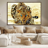 45281-MGV-FC-36X24_Walnut-Blue Eye Leopard Wall Art Canvas Print, Framed Leopard Painting Art Picture Print, Big Cat Perfect Safari Wildlife Decor Artwork