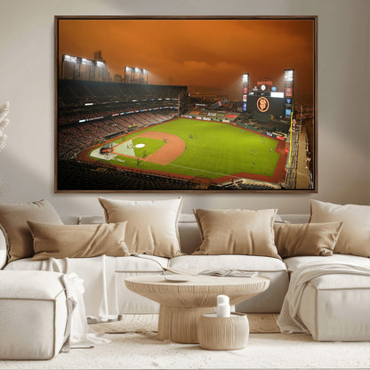 31315-MGV-FC-36X24_Walnut-Oracle Park Stadium Wall Art Canvas Print, Framed California Stadium Art Picture Print, Oracle Park Field Perfect Sport Room Decor